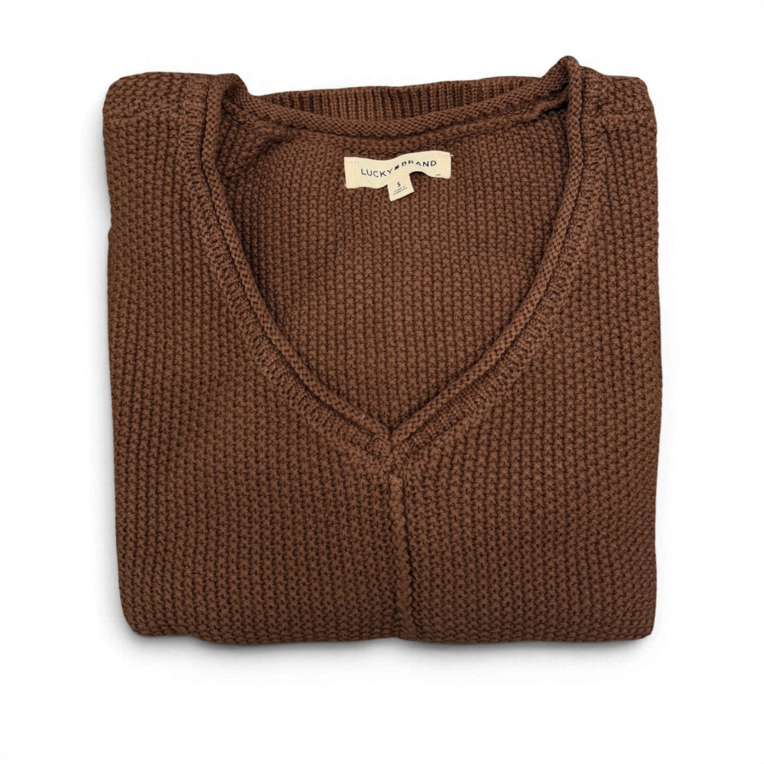 [163381-249] WOMENS LUCKY BRAND L/S SOLID TEXTURED V NK (5GG) - CHICORY COFFEE