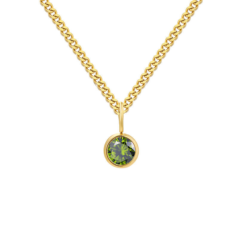 Stainless Steel Necklace With Diamond Birthstone Pendant