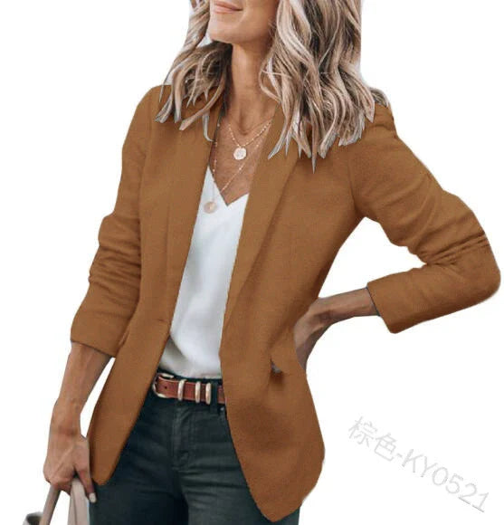 Women's Solid Color One-Button European and American Jacket Suit Collar