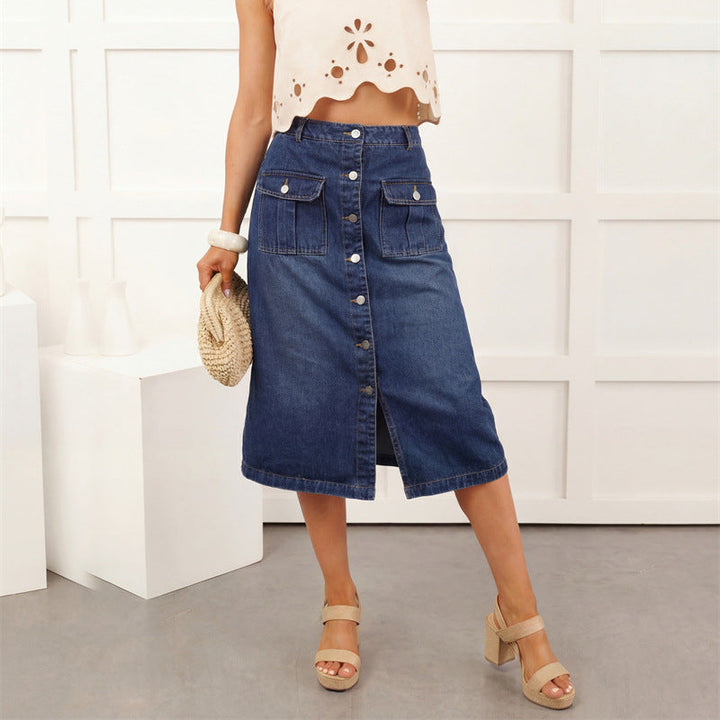 Spring Retro One Breasted Split High Waist Figure Flattering Sheath A line Skirt