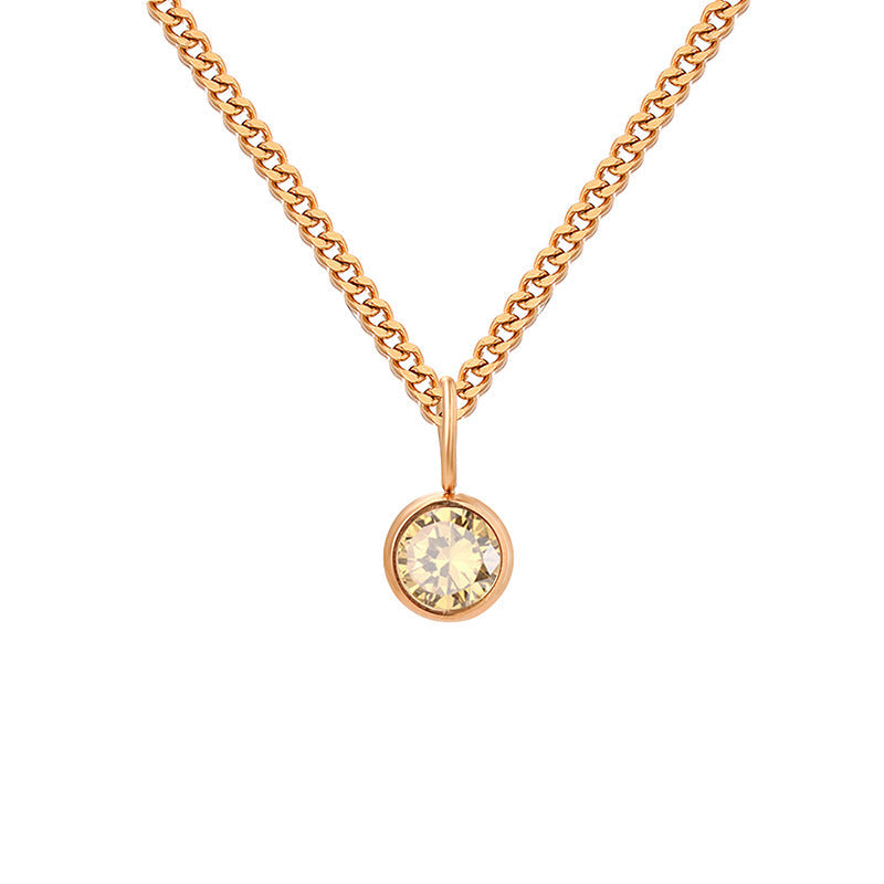 Stainless Steel Necklace With Diamond Birthstone Pendant