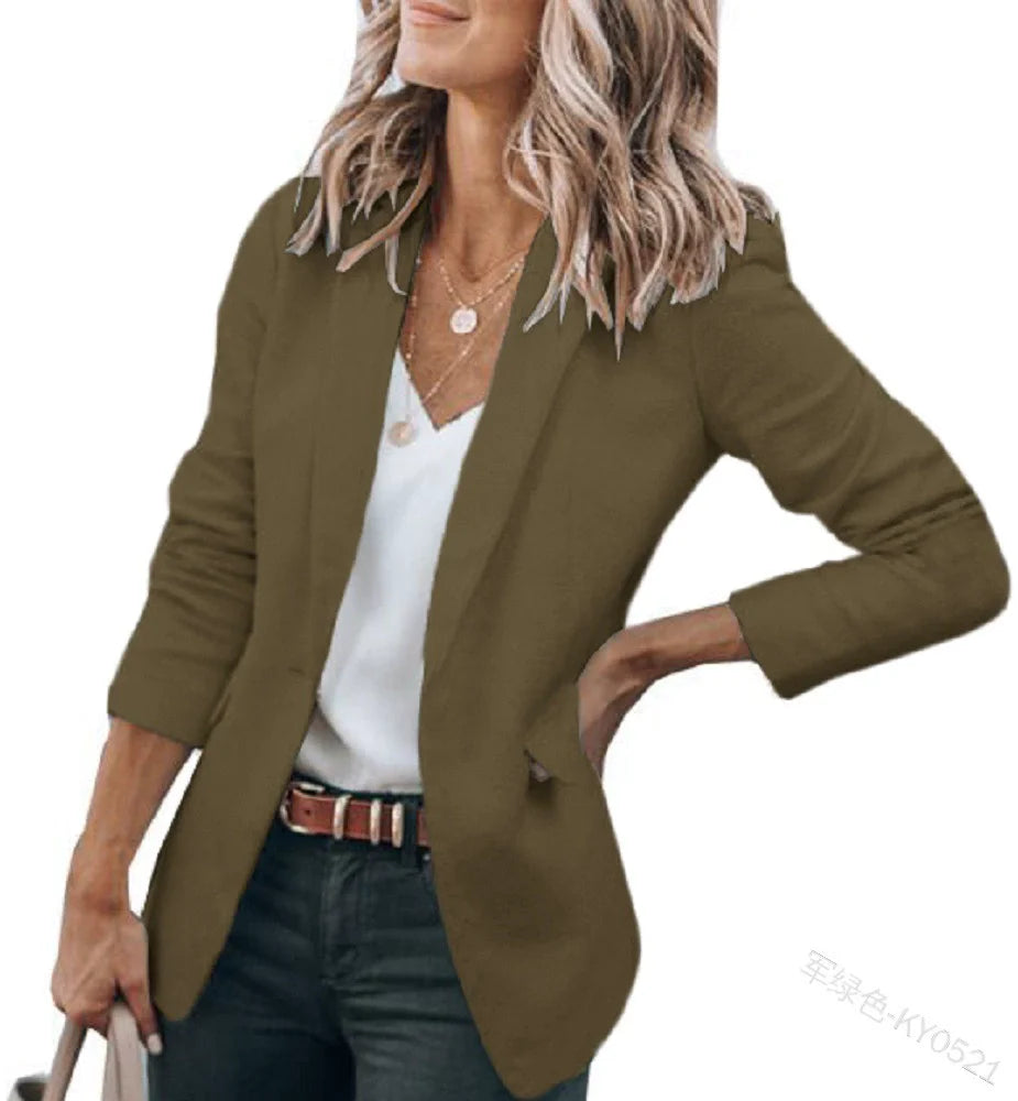 Women's Solid Color One-Button European and American Jacket Suit Collar