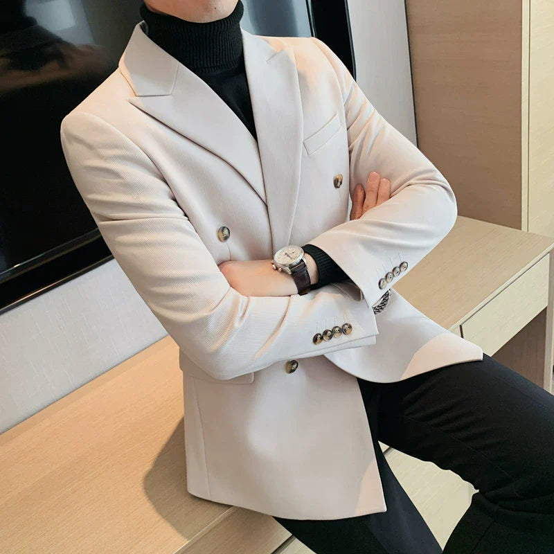 Summer White Double Breasted Slim Casual Suit