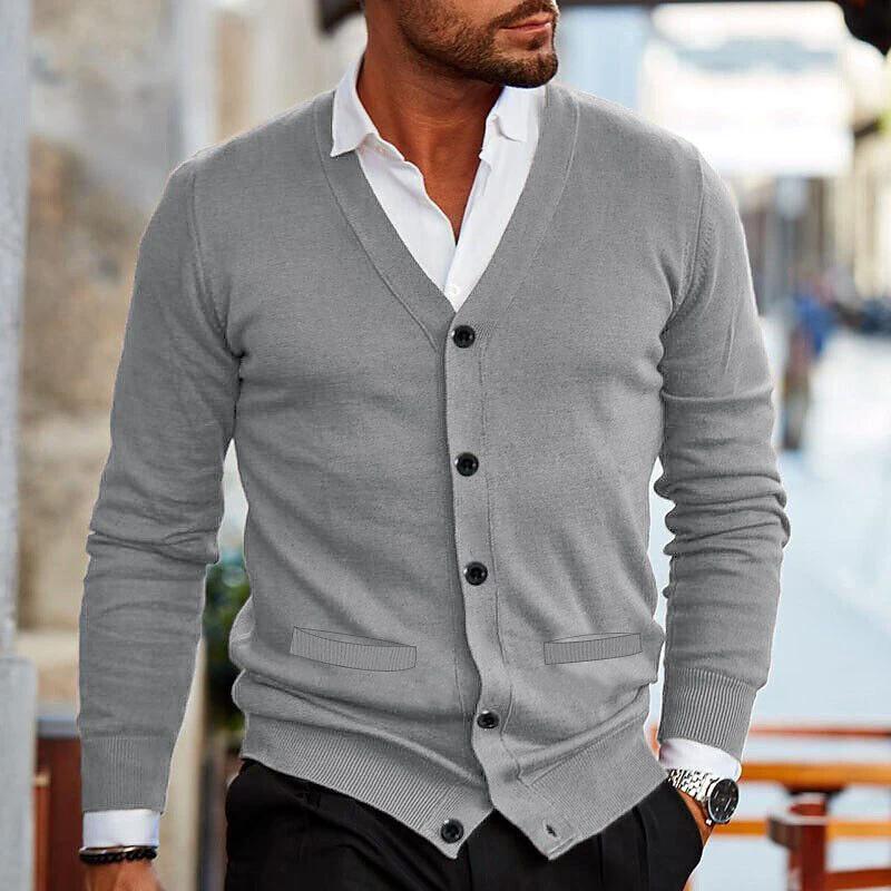 Men's Double-sided Pocket Knitwear V-neck Long Sleeve Slim Cardigan Sweater