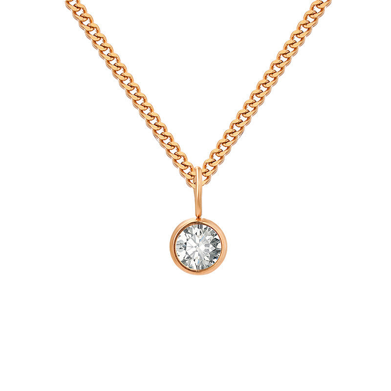 Stainless Steel Necklace With Diamond Birthstone Pendant