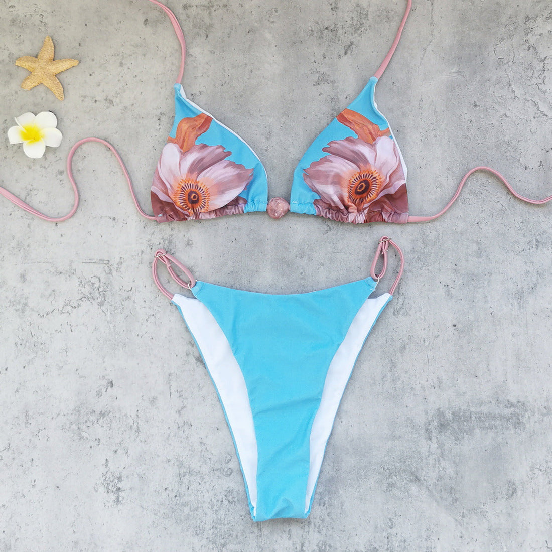 Fresh Three Point Bikini Strap Backless Split Swimsuit Women