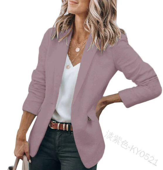 Women's Solid Color One-Button European and American Jacket Suit Collar