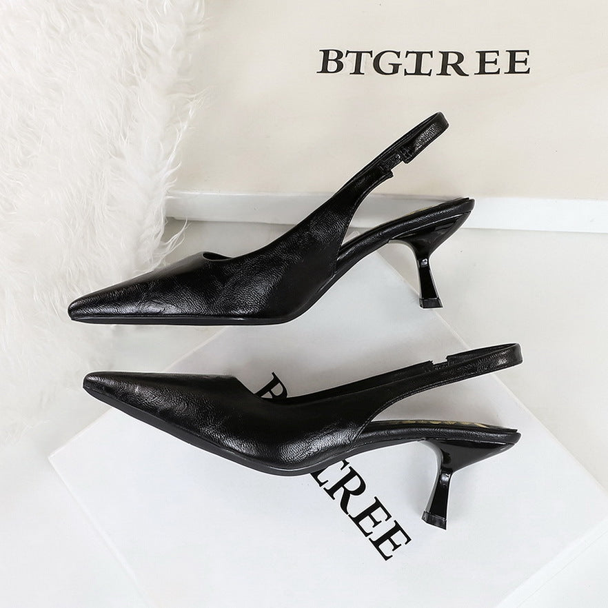 Cocktail High Heels Women Simple Stiletto Heel Hollow Out Cutout Pointed Toe Pumps Back Strap Graceful Fashionable Women Shoes