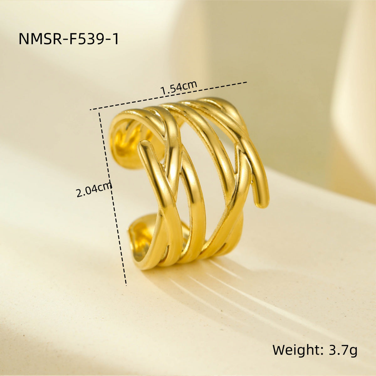 Stainless Steel Geometric Hollow Cutout Multi Layer Open Ring