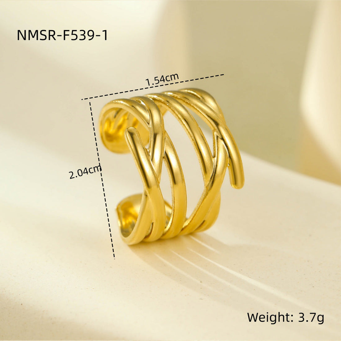 Stainless Steel Geometric Hollow Cutout Multi Layer Open Ring