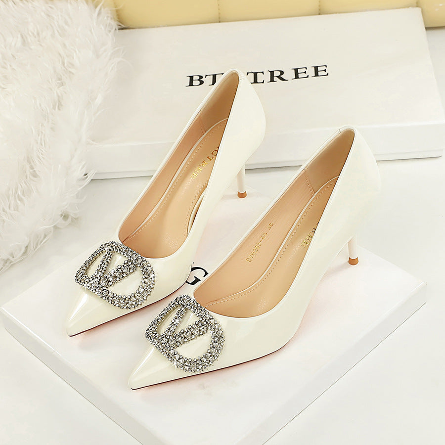 Sexy Party Super High Heel Women Shoes Dignified Rhinestone V Buckle Pointed Toe Shallow Mouth Stiletto Heel Pumps