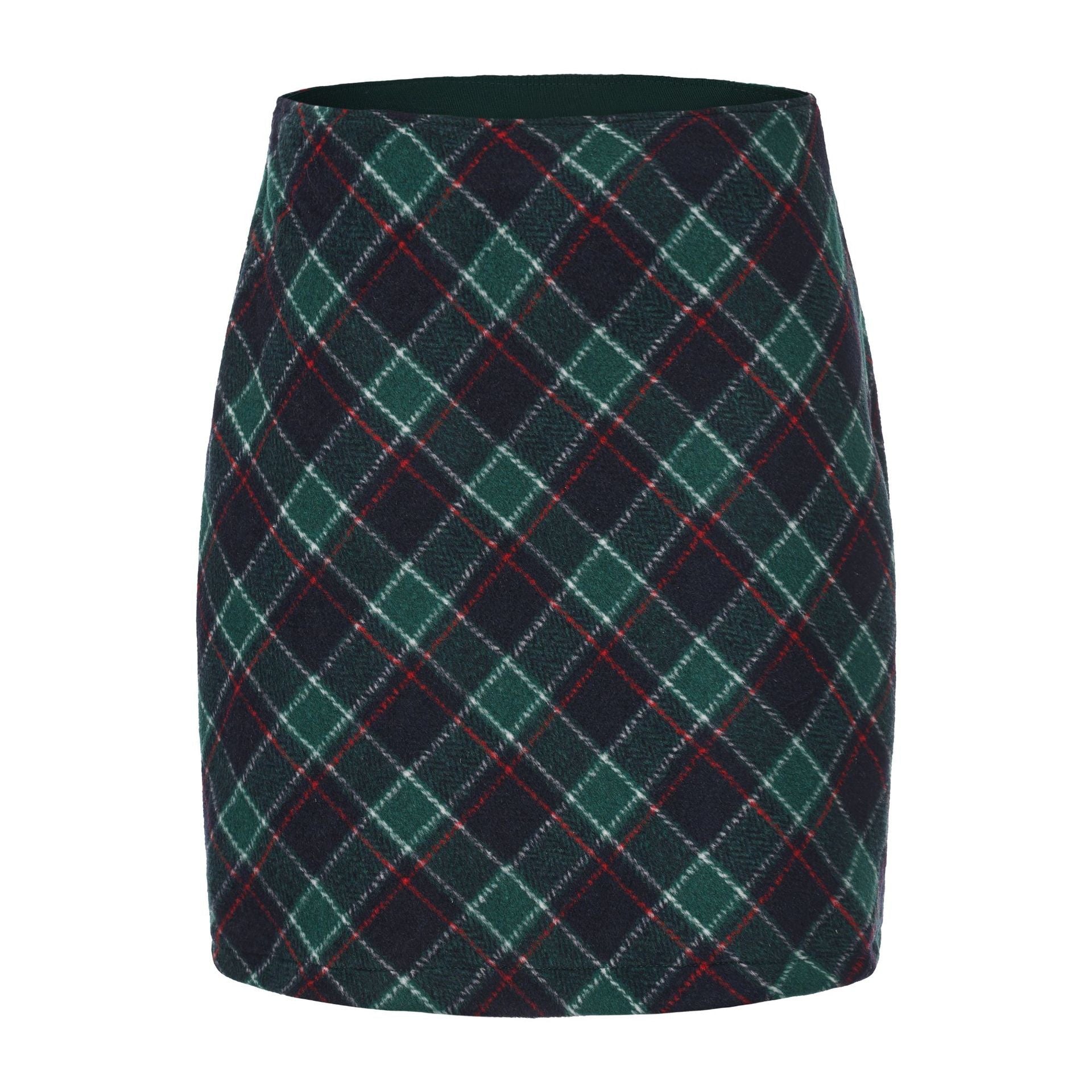 Women Clothing Autumn Winter Woolen Skirt Plaid High Waist Elastic Solid Color Zipper Skirt