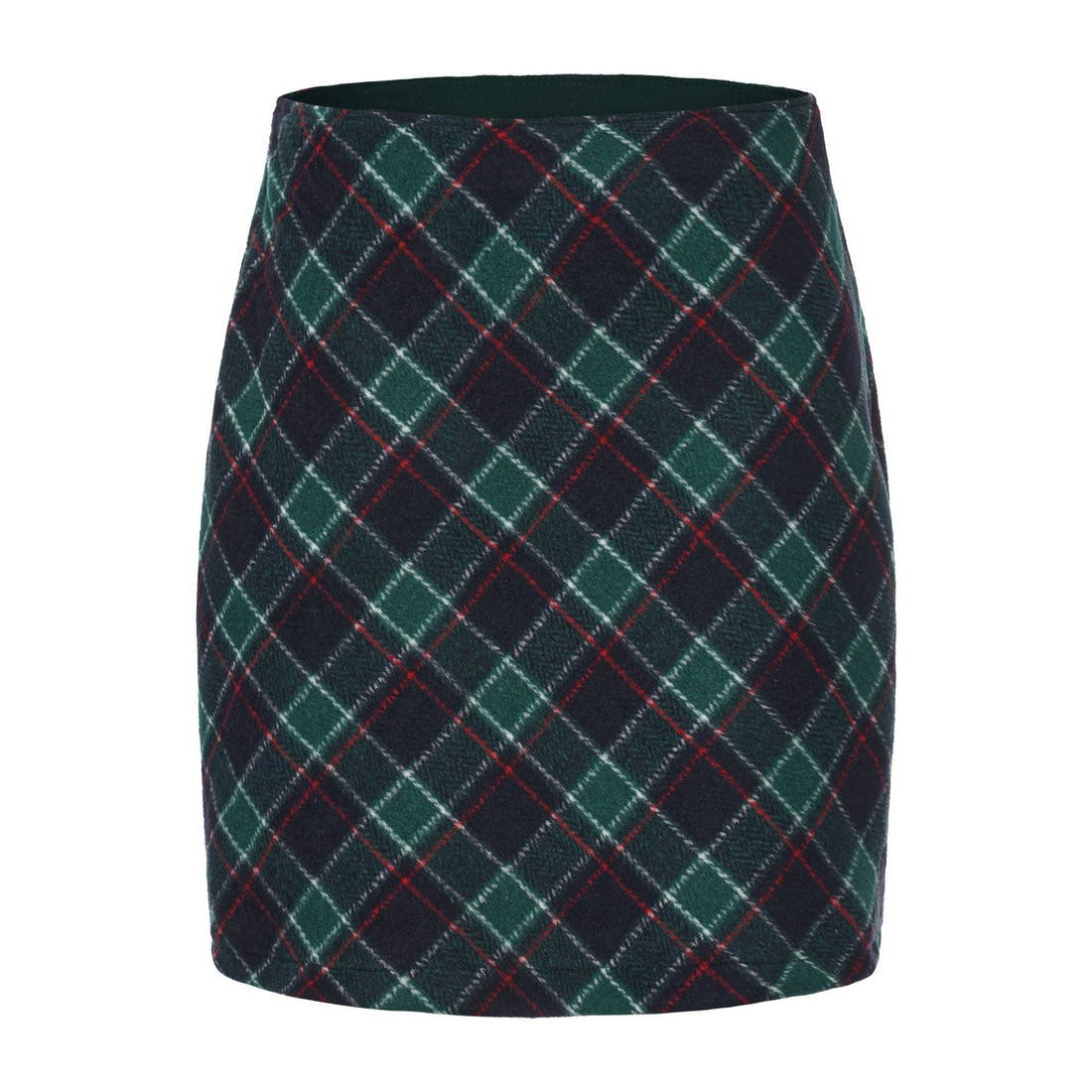 Women Clothing Autumn Winter Woolen Skirt Plaid High Waist Elastic Solid Color Zipper Skirt