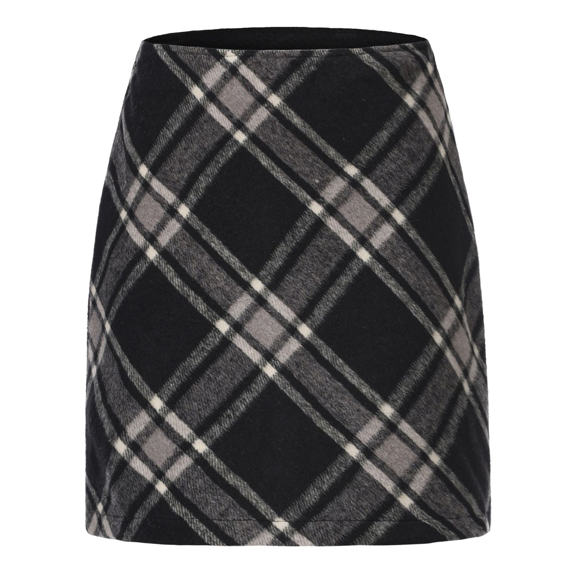 Women Clothing Autumn Winter Woolen Skirt Plaid High Waist Elastic Solid Color Zipper Skirt