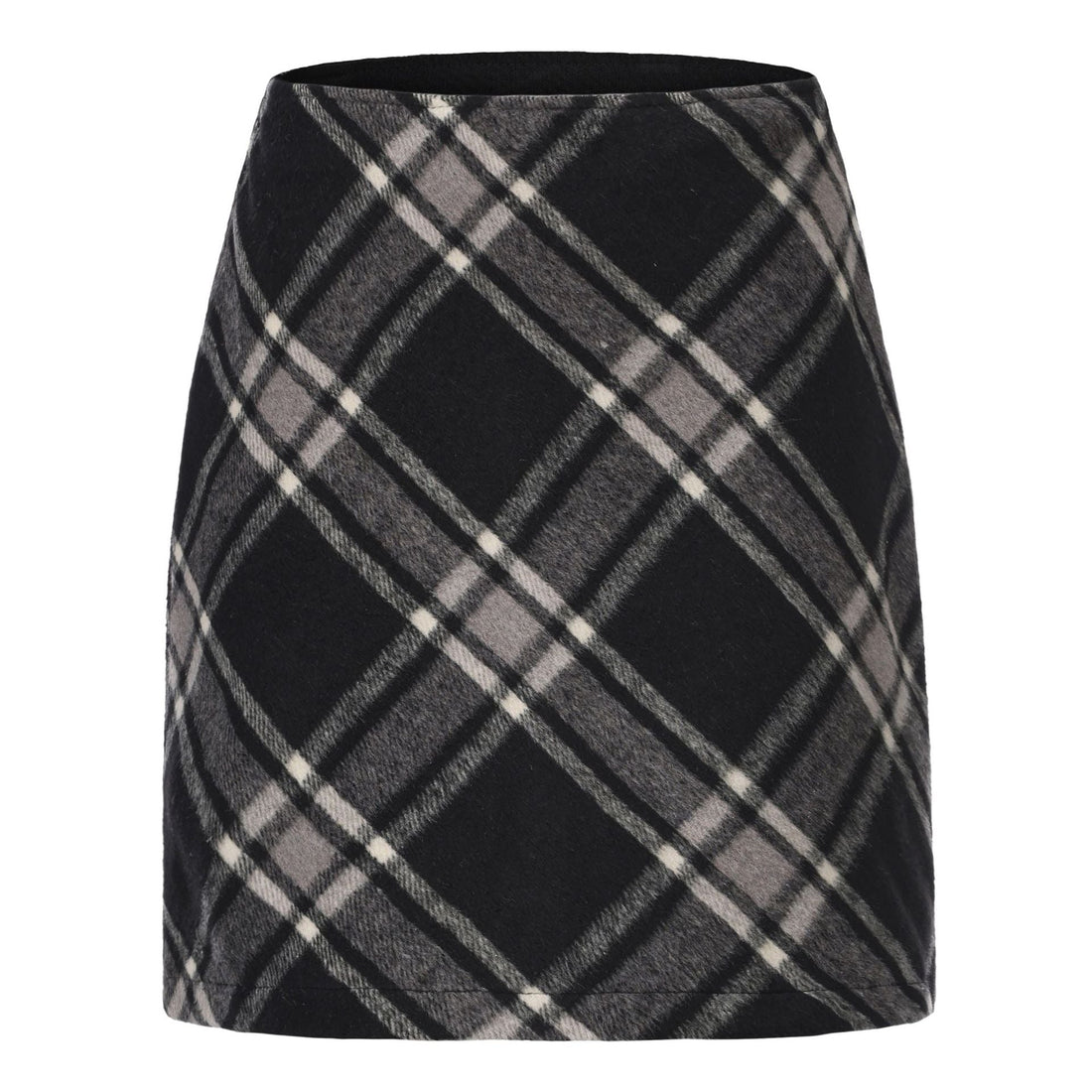 Women Clothing Autumn Winter Woolen Skirt Plaid High Waist Elastic Solid Color Zipper Skirt