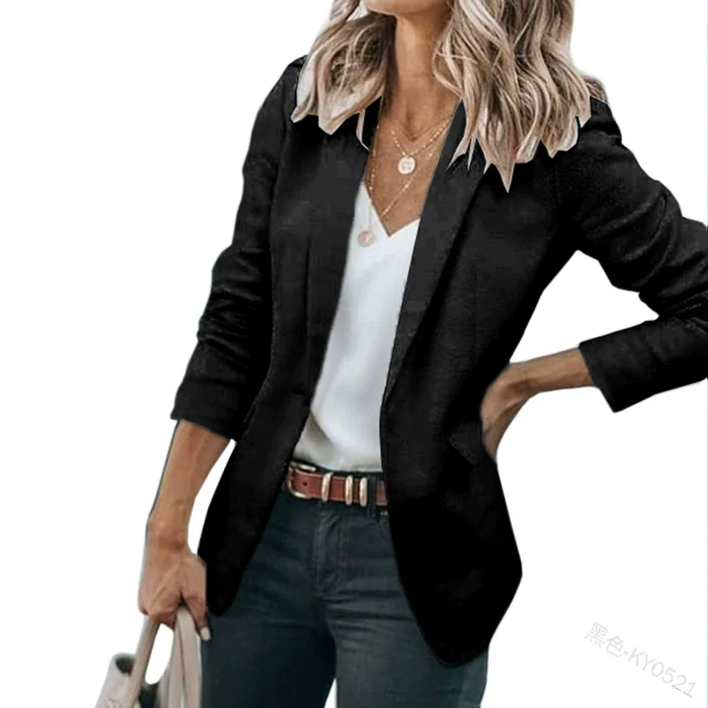 Women's Solid Color One-Button European and American Jacket Suit Collar