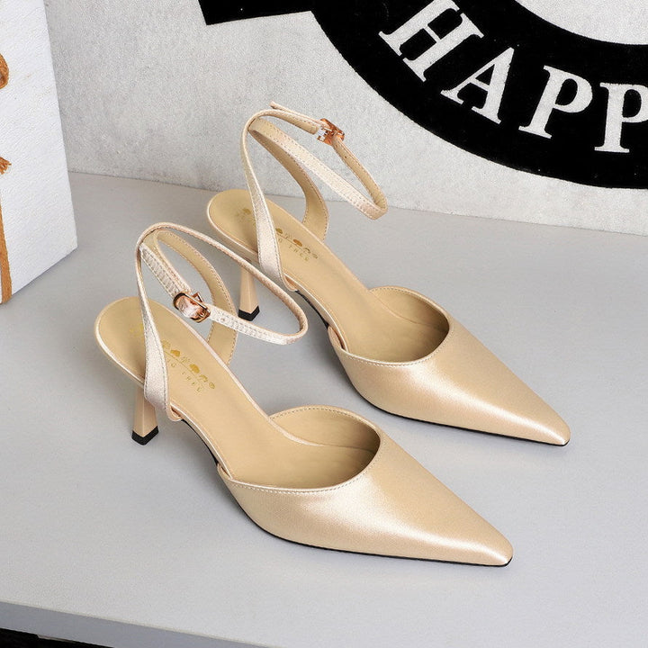 Sexy Nightclub Hollow Out Cutout out Stiletto Women Shoes Pointed Shallow Mouth Senior Satin Rear Empty Strap