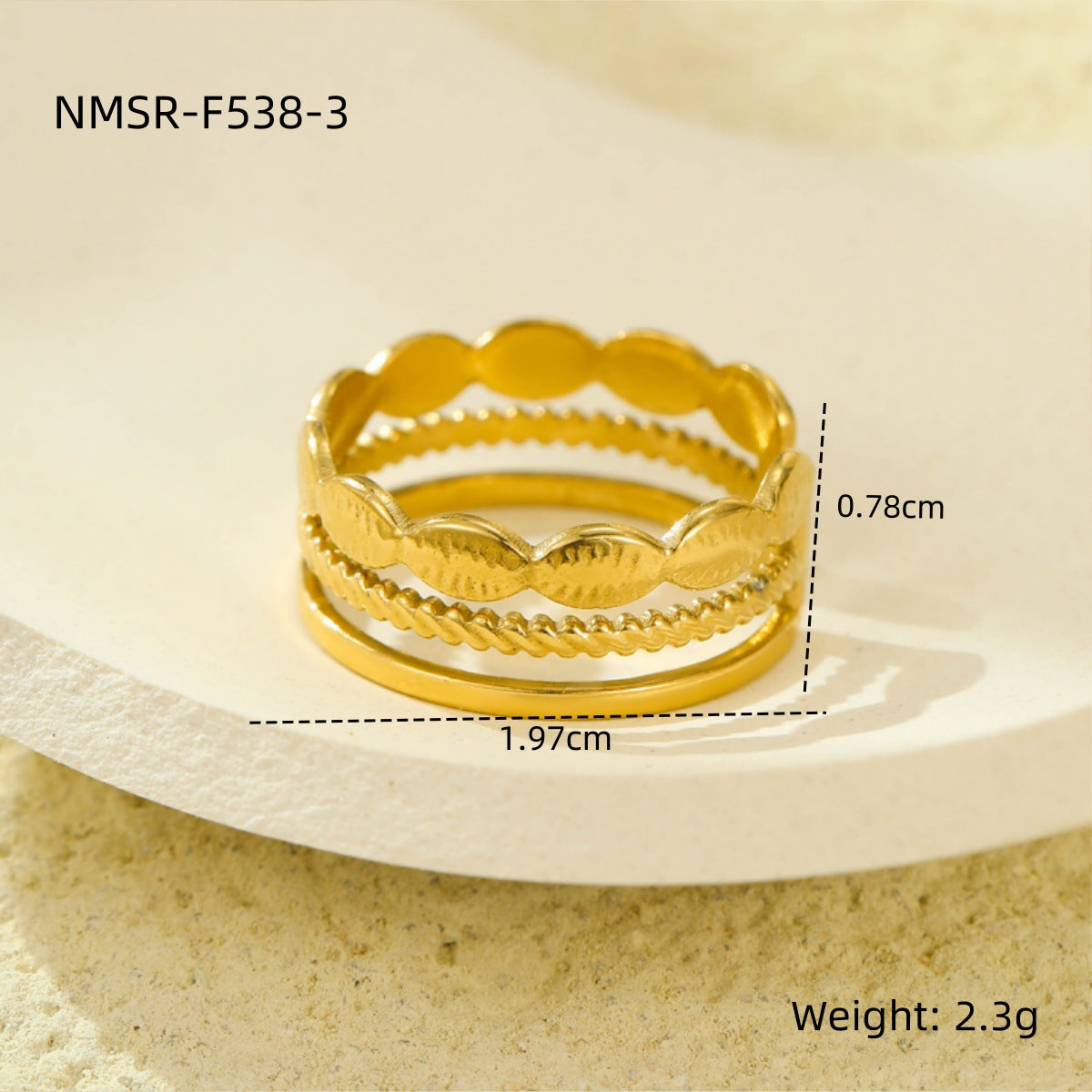 Stainless Steel Geometric Hollow Cutout Multi Layer Open Ring