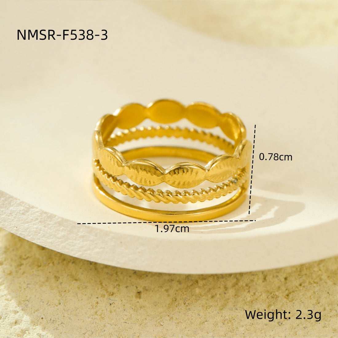 Stainless Steel Geometric Hollow Cutout Multi Layer Open Ring