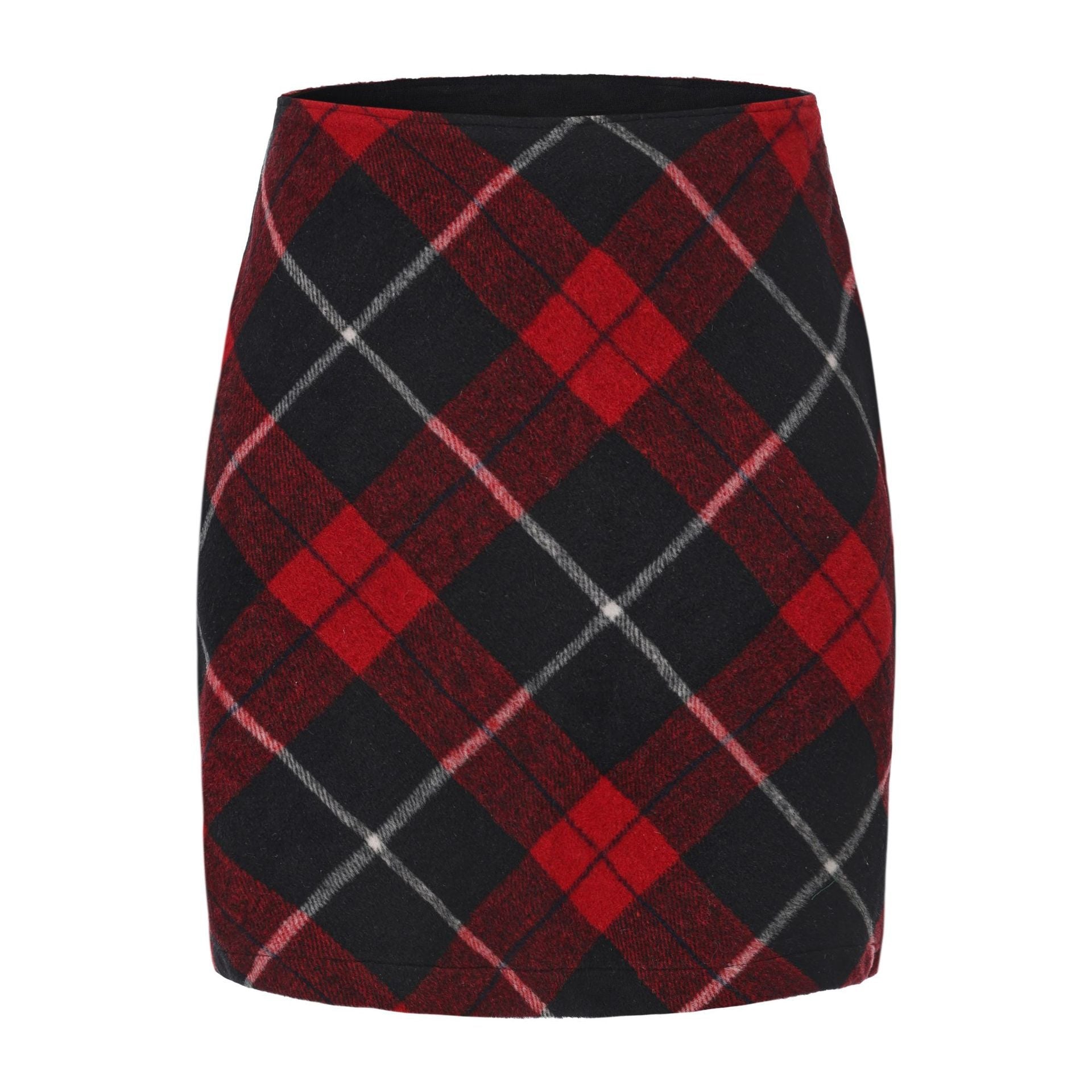 Women Clothing Autumn Winter Woolen Skirt Plaid High Waist Elastic Solid Color Zipper Skirt