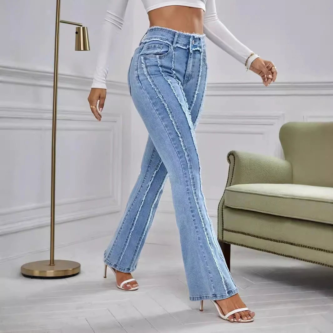 Slightly Flared Wadding Edge Jeans For Women