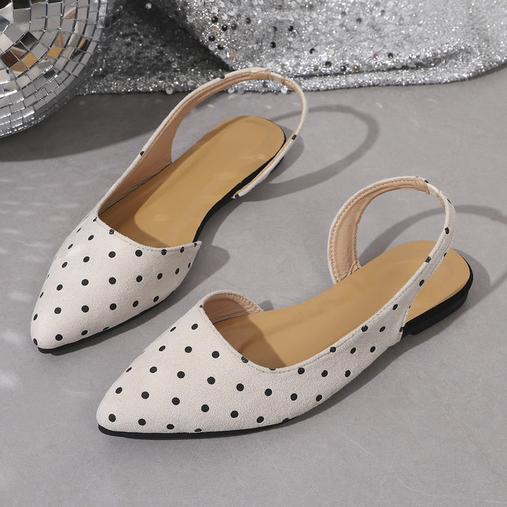 Polka Dot Pointed Flat Sandals Women Two Way Wear Back Empty Sandals