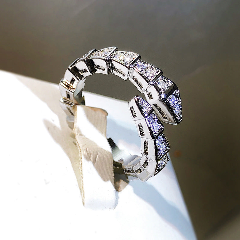 Adjustable Snake Ring for Women in Gold, White Gold, and Rose Gold with Gemstone Inlay