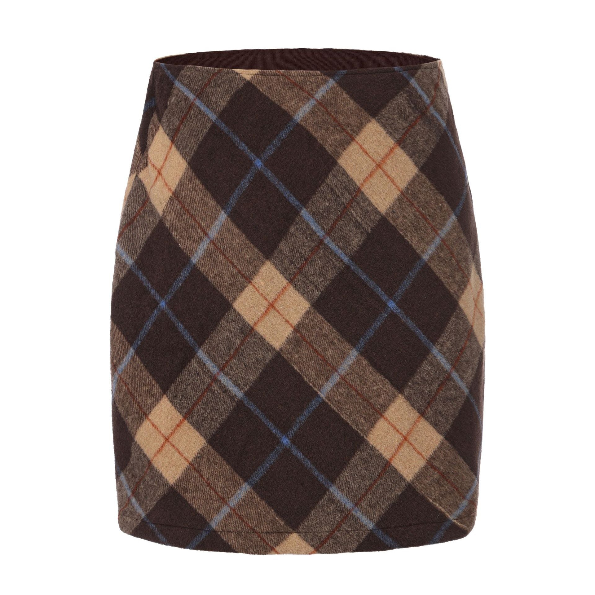 Women Clothing Autumn Winter Woolen Skirt Plaid High Waist Elastic Solid Color Zipper Skirt