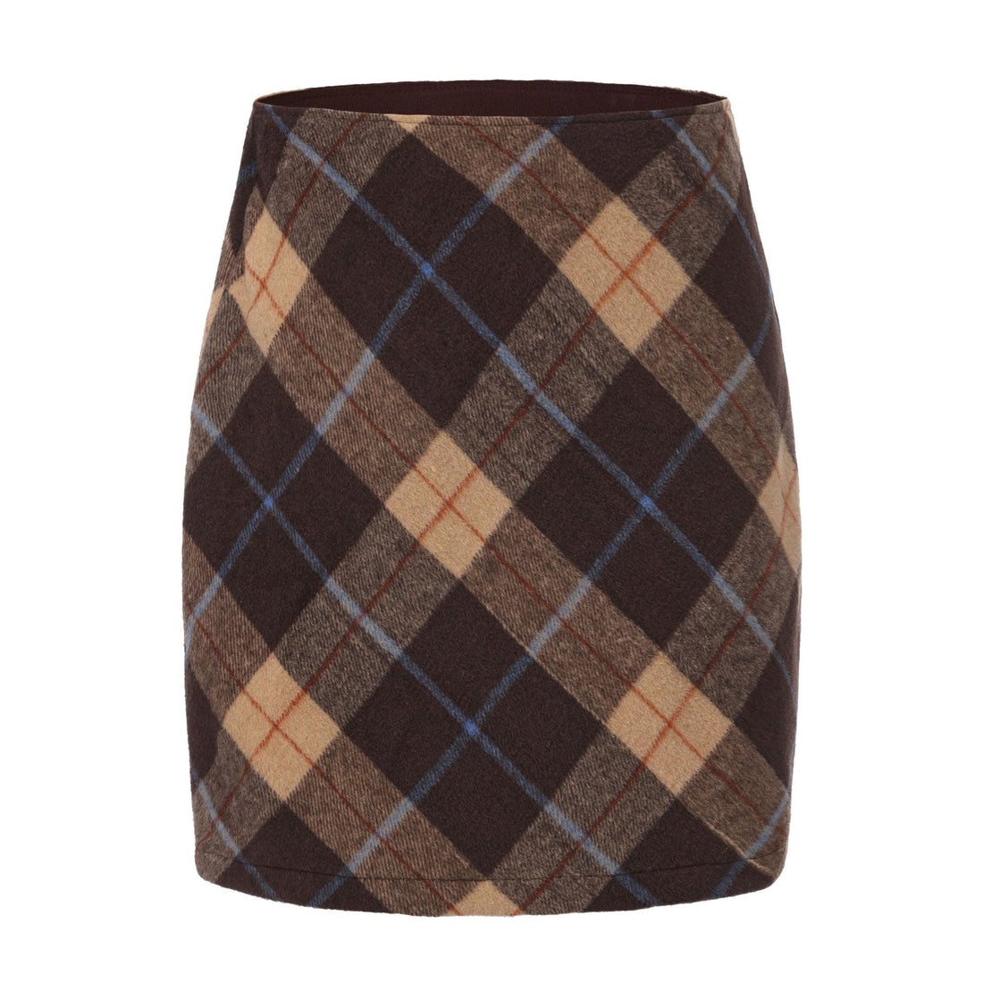 Women Clothing Autumn Winter Woolen Skirt Plaid High Waist Elastic Solid Color Zipper Skirt