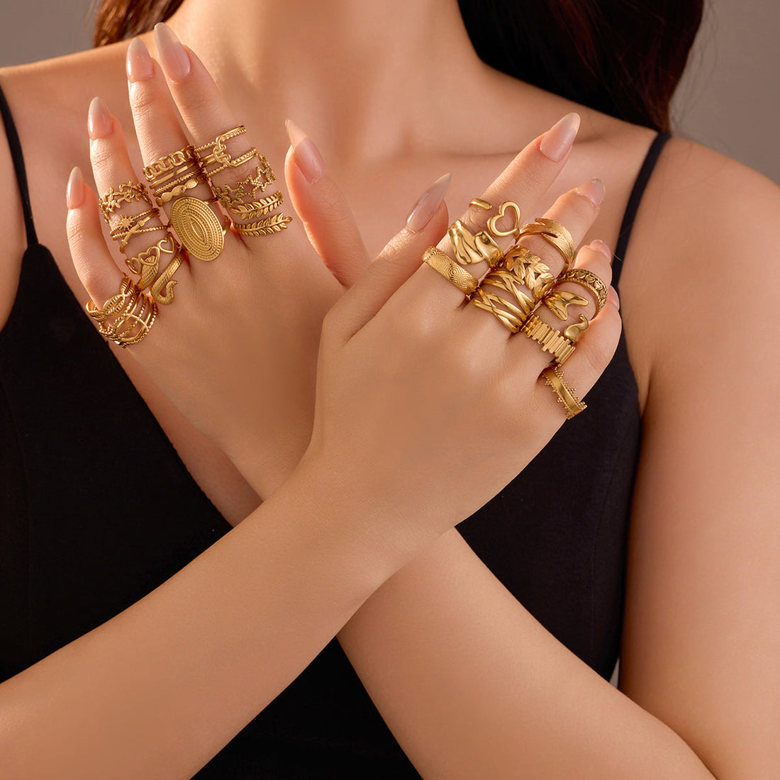 Stainless Steel Geometric Hollow Cutout Multi Layer Open Ring
