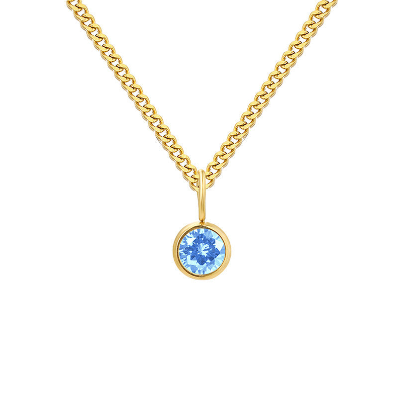 Stainless Steel Necklace With Diamond Birthstone Pendant