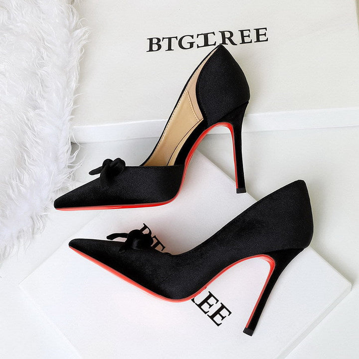 Sexy Red Bottom Stilettos Bow Side Empty High Heels Pointed Toe Cocktail Pumps Women