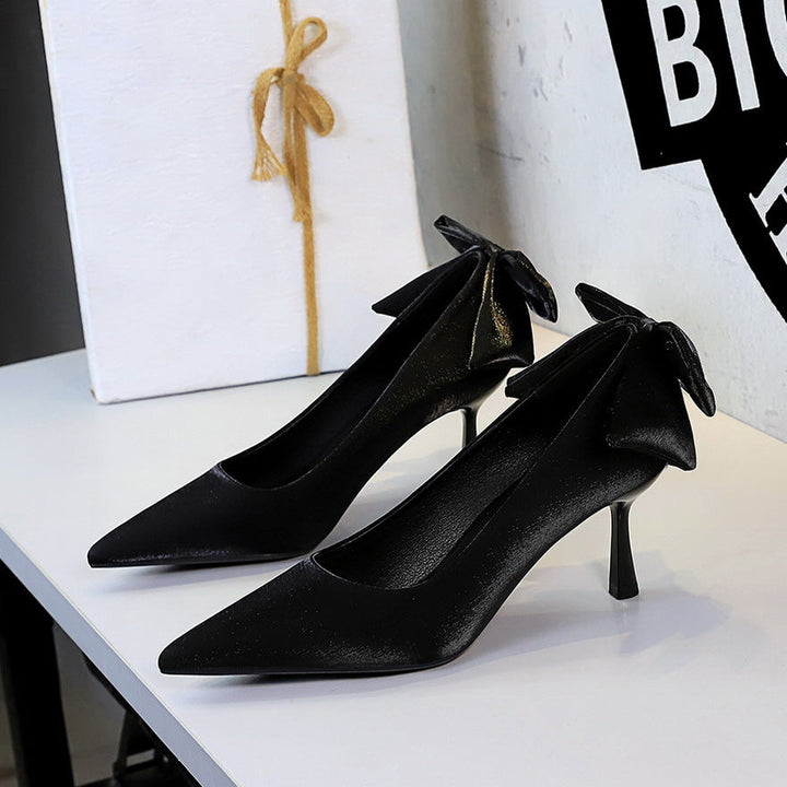 Cocktail Stiletto Heel Satin All Match Bow Pointed Toe Low Cut Shoes Classy High Heels Women
