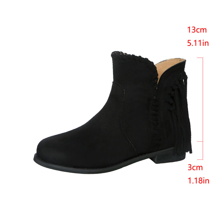 Women Shoes Autumn Winter Woven Tassel Suede round Toe Sleeve Low Heel Chelsea Ankle Boots