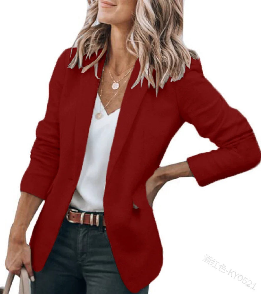 Women's Solid Color One-Button European and American Jacket Suit Collar