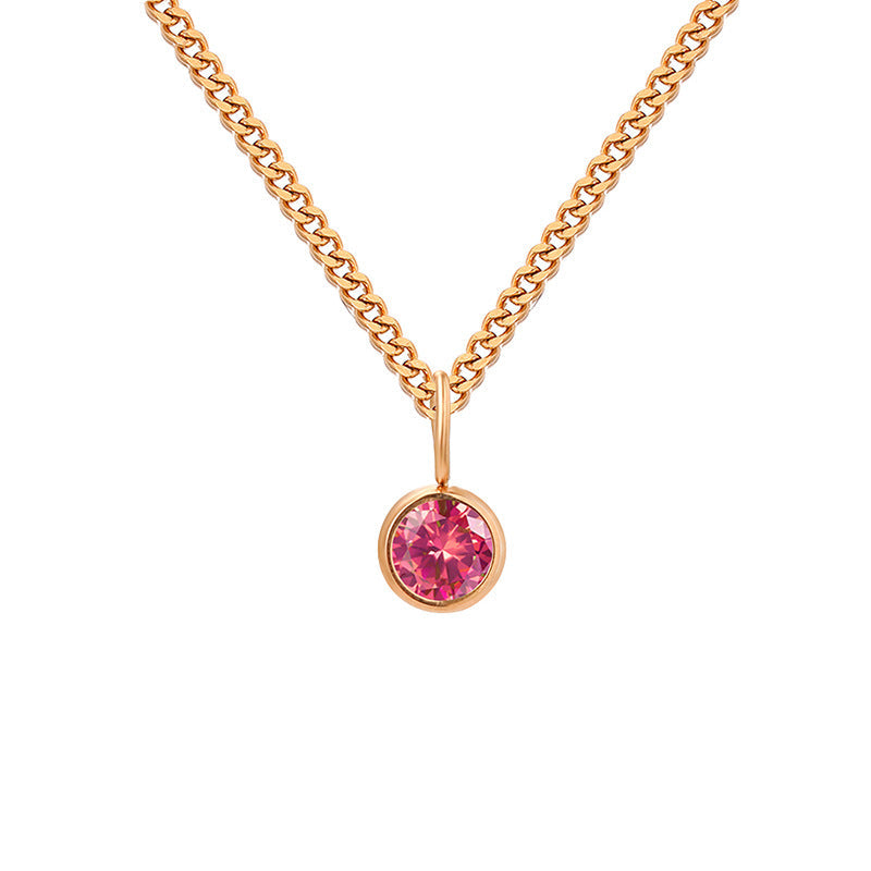 Stainless Steel Necklace With Diamond Birthstone Pendant