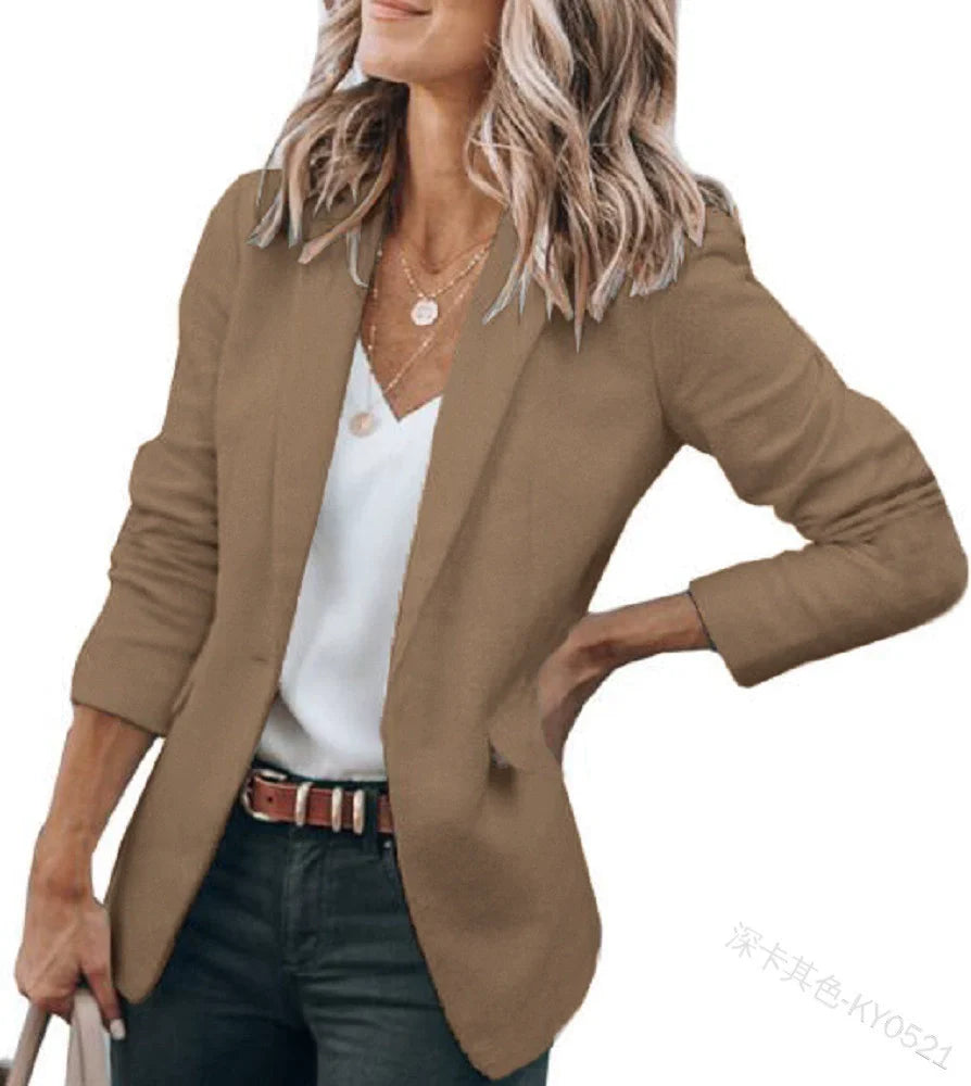Women's Solid Color One-Button European and American Jacket Suit Collar