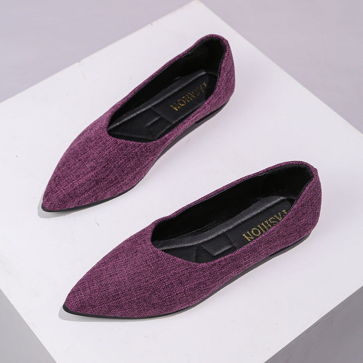 Pointed Toe Flat Low Cut Shoes Women Breathable Slip on Four Seasons Work Shoes Boat Shoes