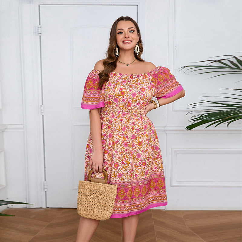 Plus Size Bohemian Short Sleeve Summer Beach Holiday Dress