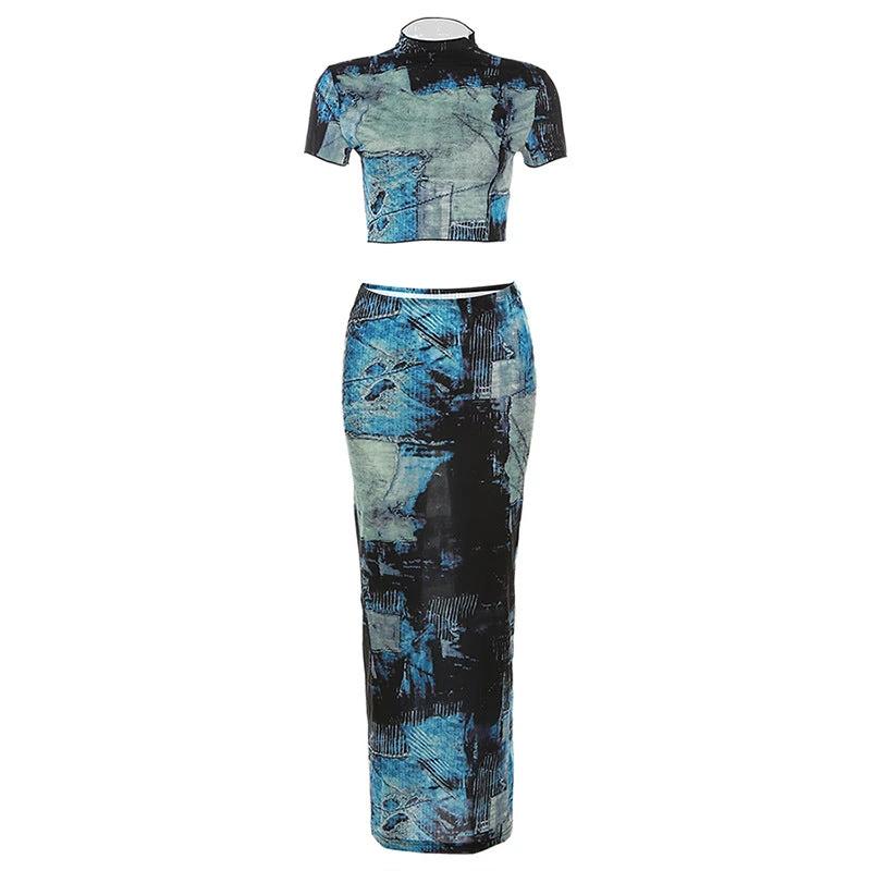 Round Neck Crop Top High Waist Hip Skirt Set