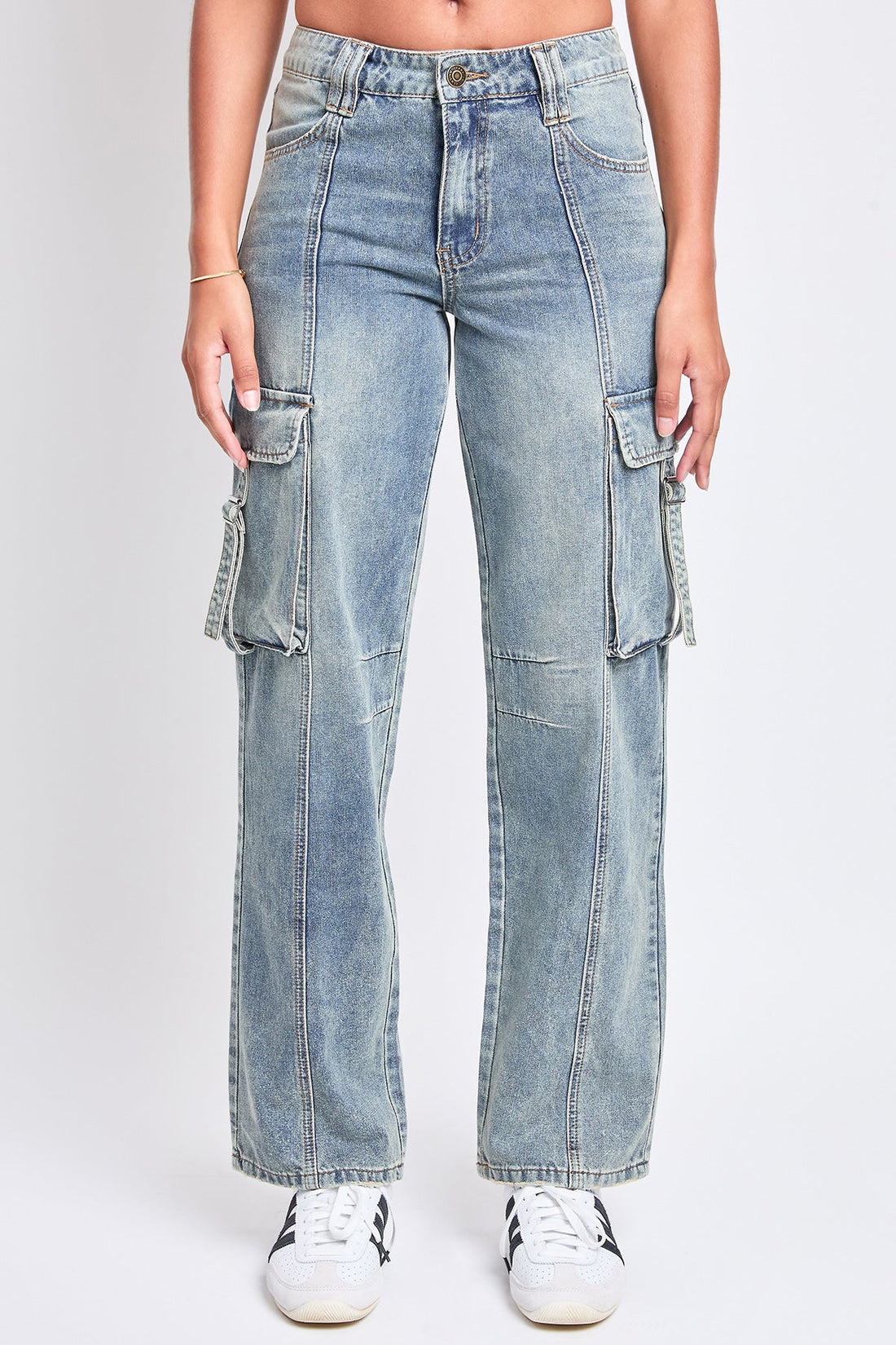 Women's Adjustable Waist Cargo Straight  Jeans