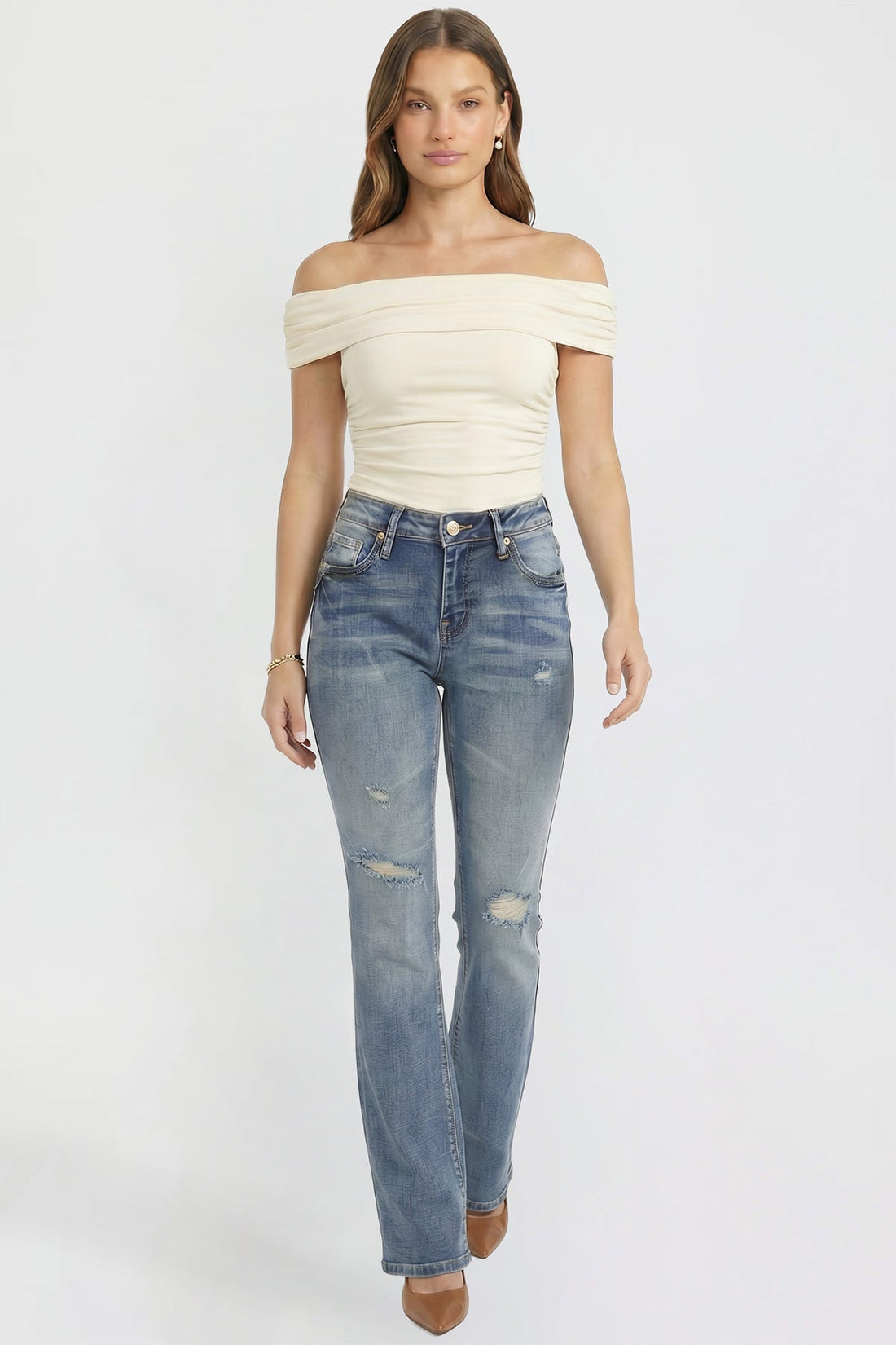 Women's Bootcut Jeans with Cross Hatch Detail