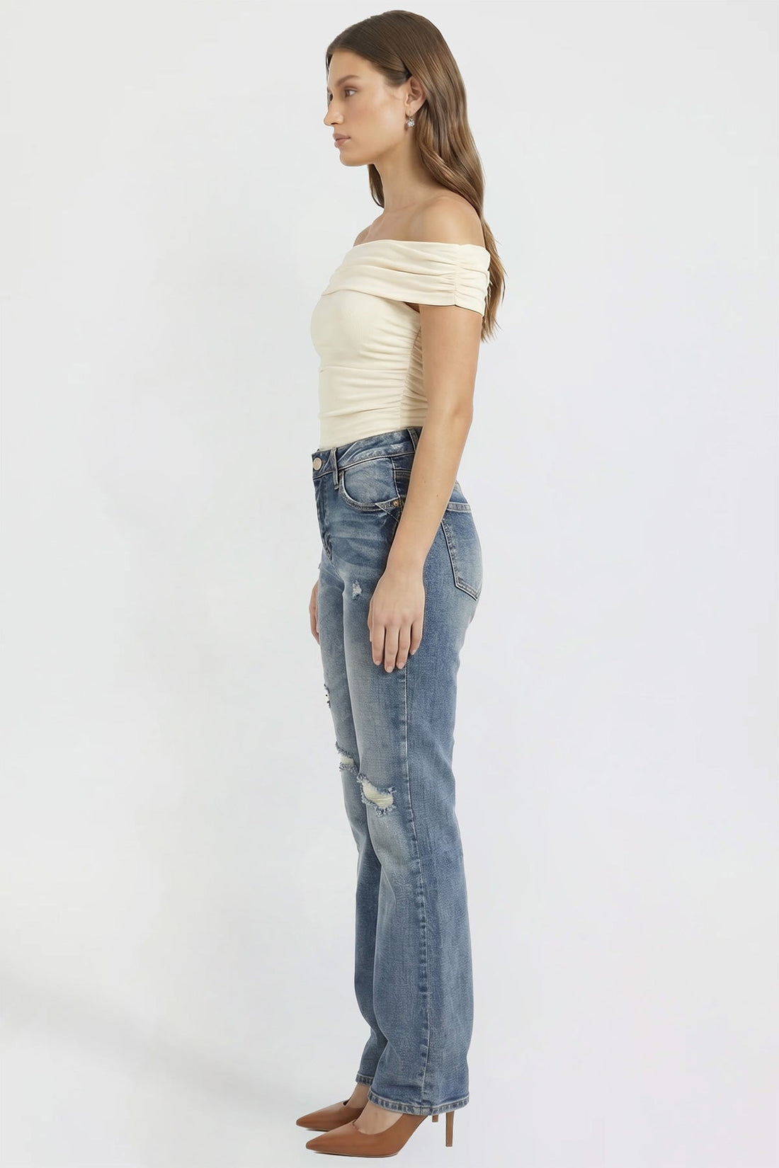 Women's Bootcut Jeans with Cross Hatch Detail