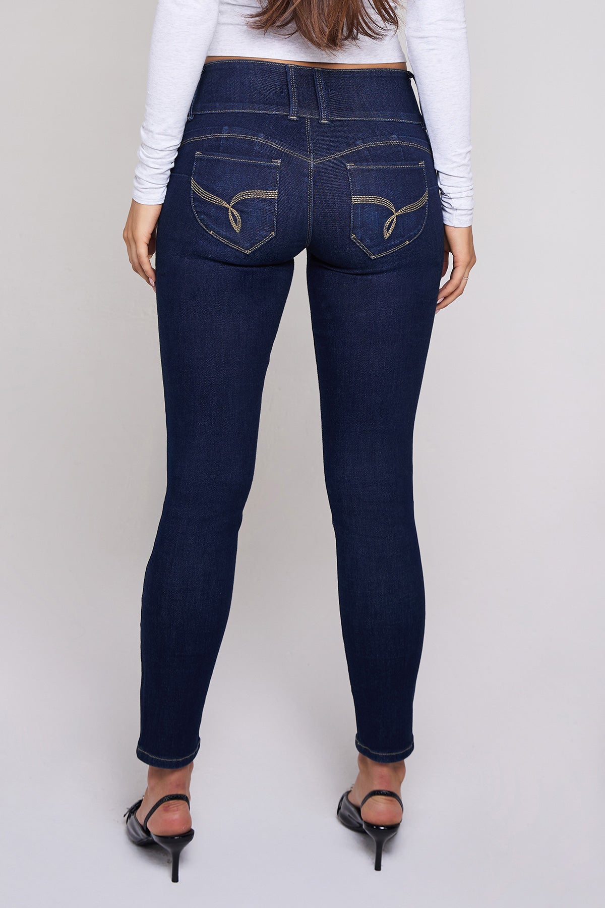 Women's Mid Rise 3-Button WannaBettaButt Skinny Jeans