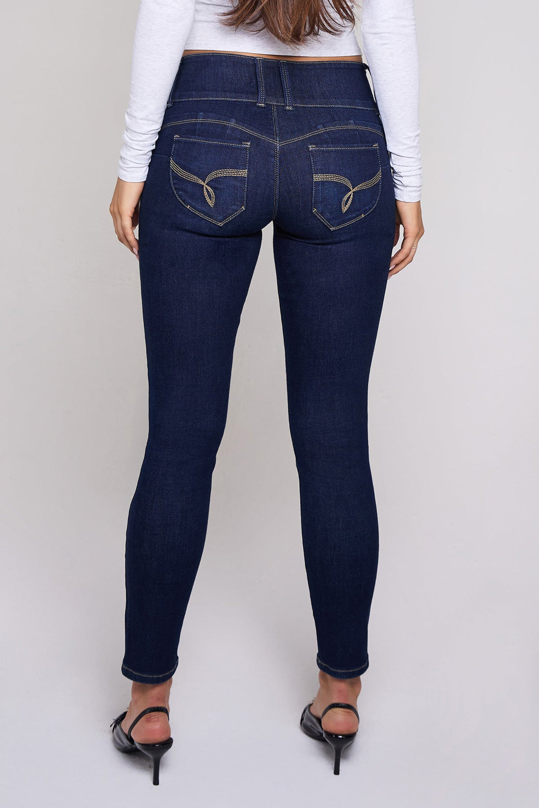 Women's Mid Rise 3-Button WannaBettaButt Skinny Jeans