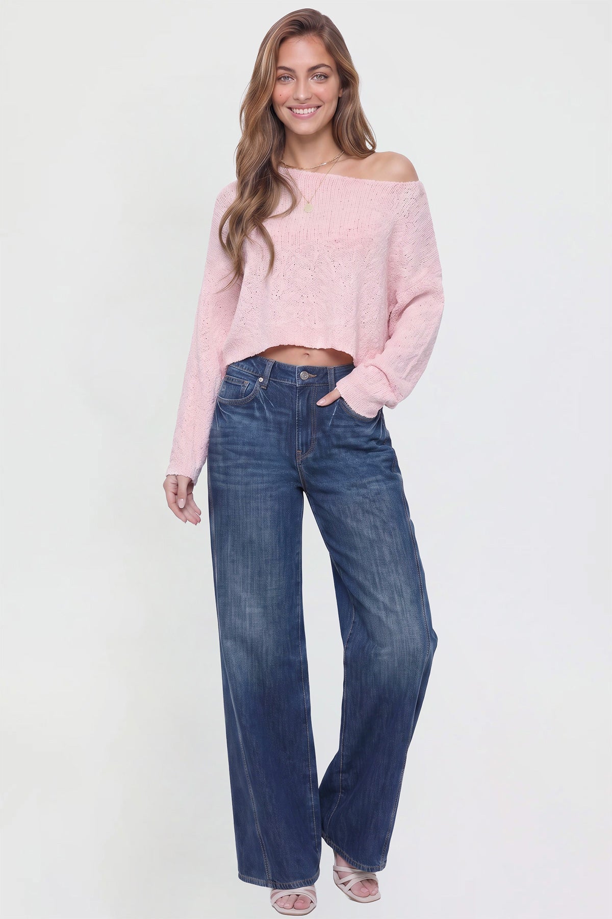 Women's Wide Leg Jeans with Seam Detail