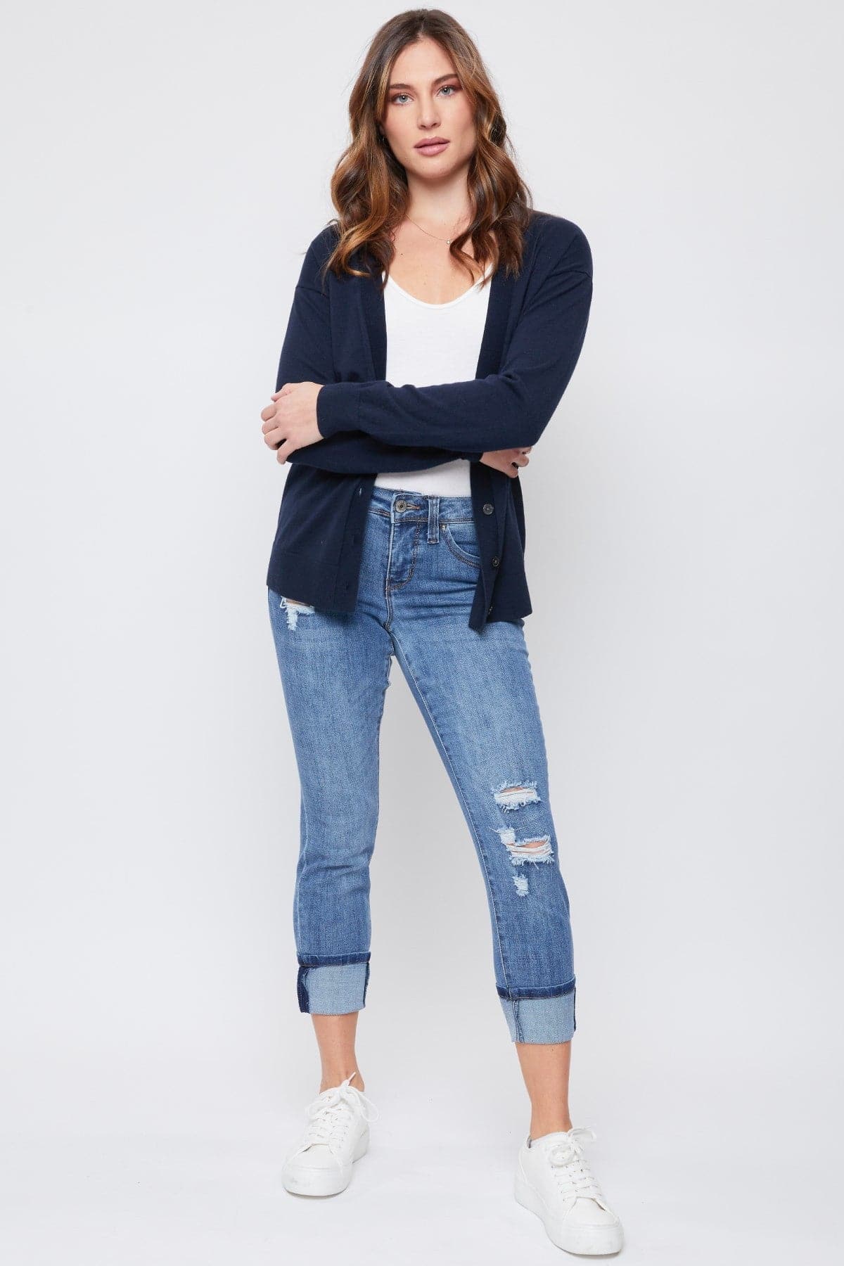 Women's Petite WannaBettaButt Mid Rise Mega Cuff Jeans
