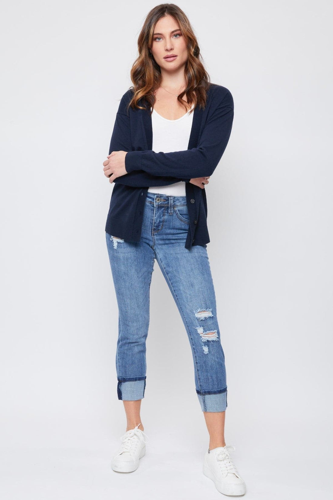 Women's Petite WannaBettaButt Mid Rise Mega Cuff Jeans