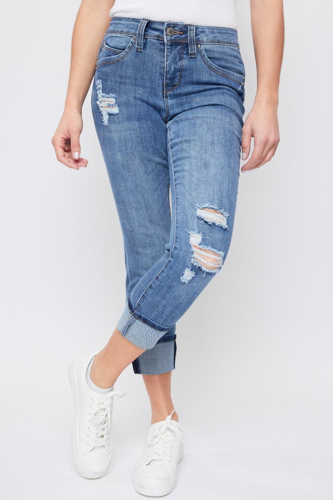 Women's Petite WannaBettaButt Mid Rise Mega Cuff Jeans