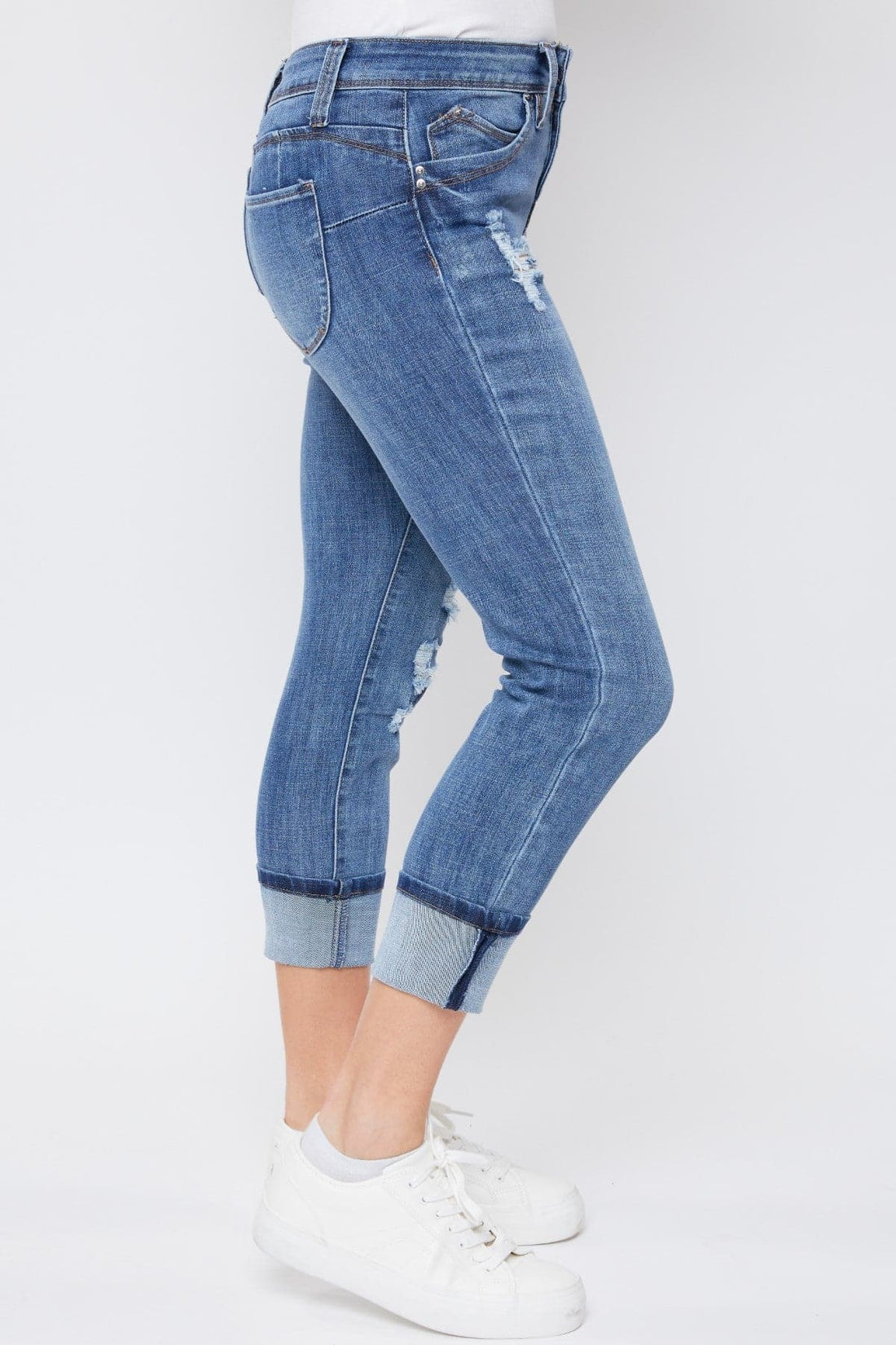 Women's Petite WannaBettaButt Mid Rise Mega Cuff Jeans